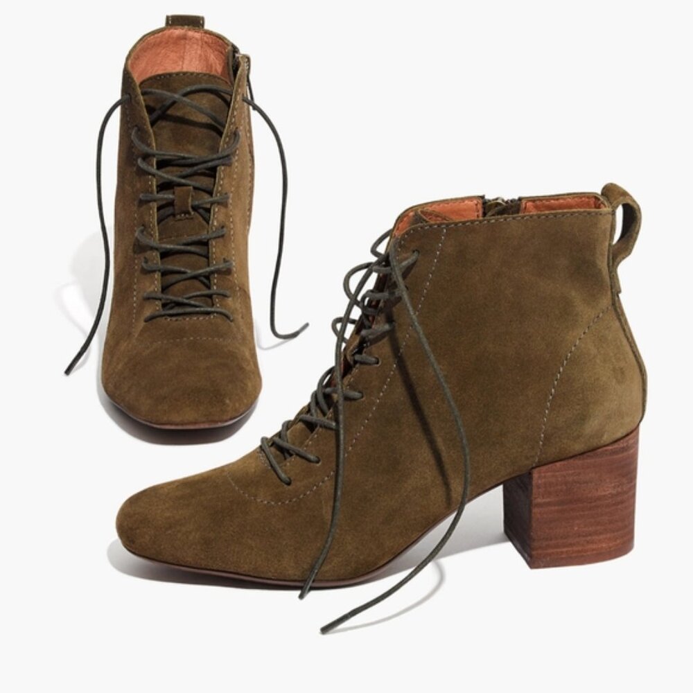 NEW Madewell Dark Olive Green Emilia Suede Boots Size 7
